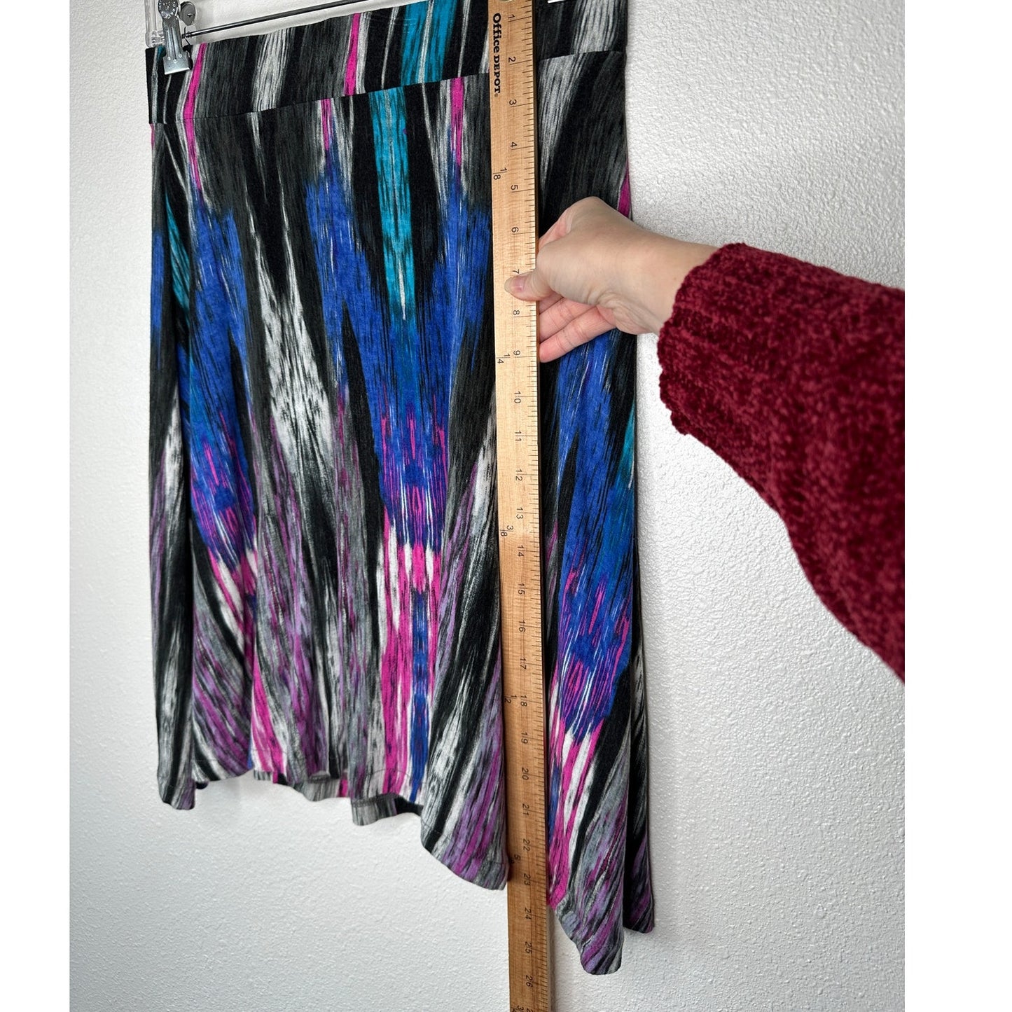 Bloomingdales Blue Black Gray Multicolor Stripe Print Elastic Waist Skirt S