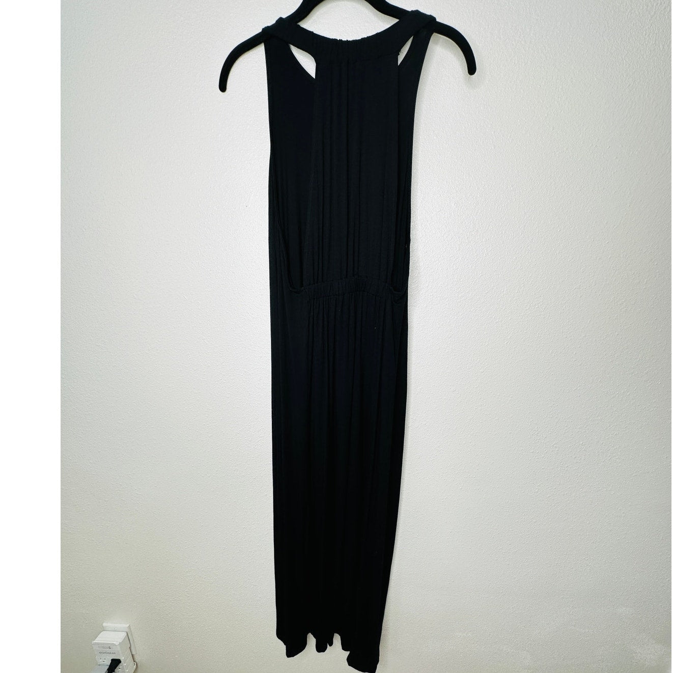 Black High Neck Plunging Sides Sleeveless Gathered Flowy Back Maxi Dress M