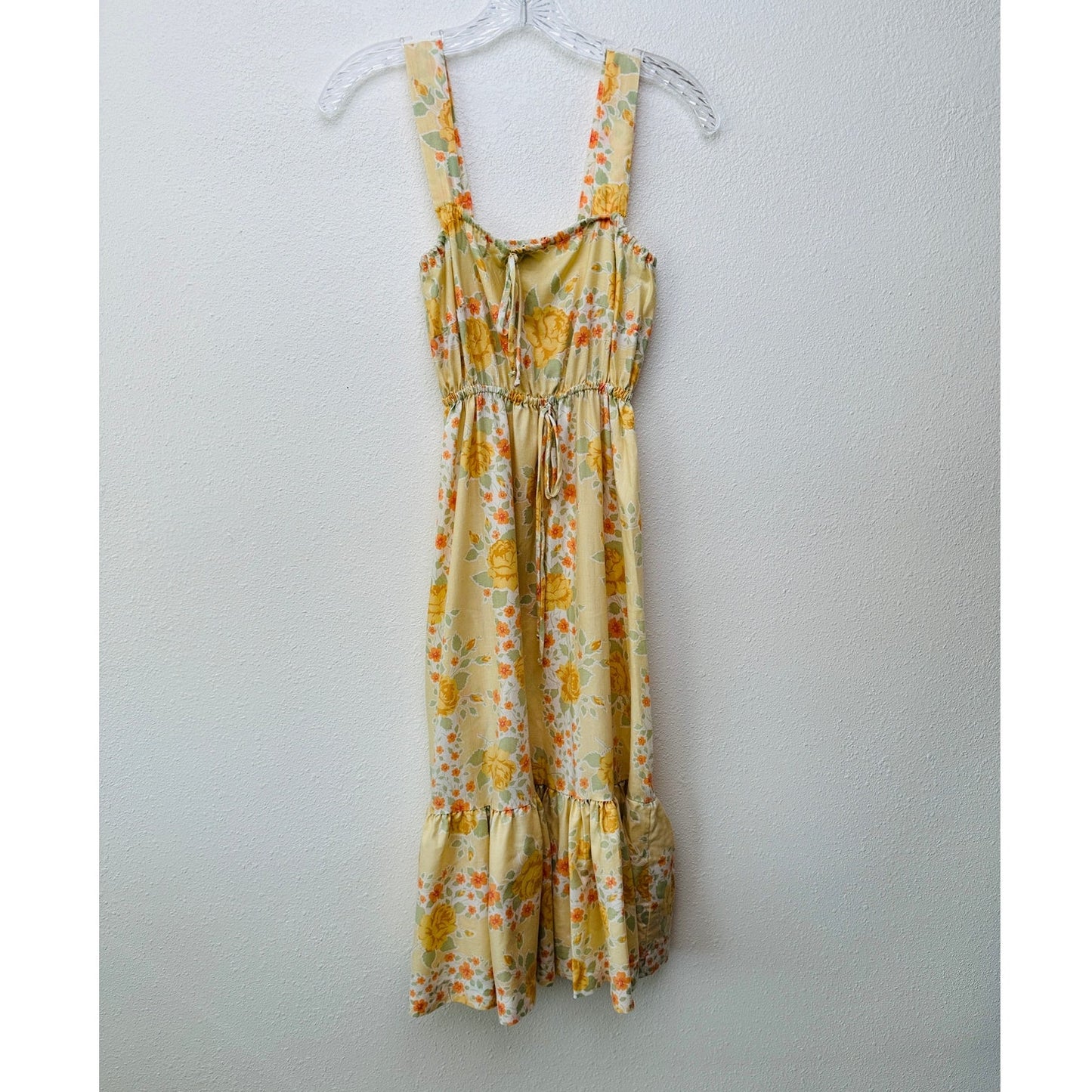 Tammy Vintage Yellow Floral Prairie Dress Women’s S Tie-Front Ruffle