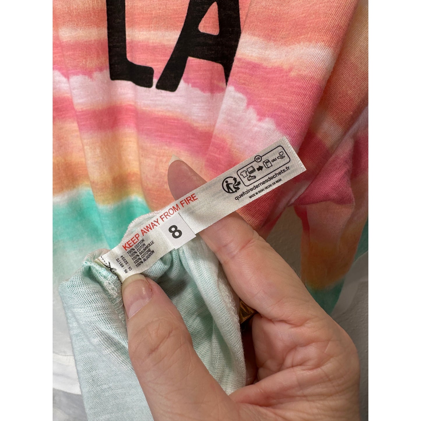 Daily Practice Ivory Peach Teal Striped LA logo High Low Tee XXS