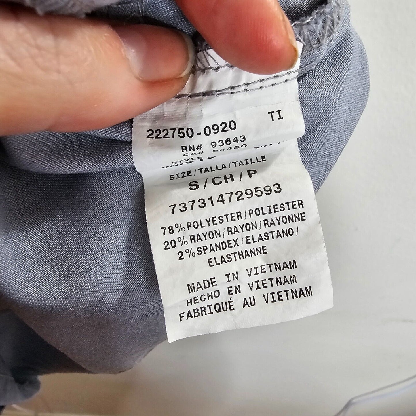 Cherokee Workwear Revolution Gray-Blue Mock Wrap V-Neck Patch Pockets Scrub Top