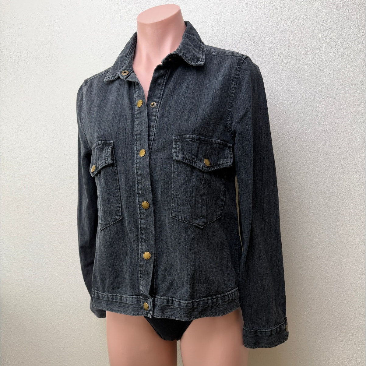 The Great Washed Black Denim Long Sleeve Shirt Size 0