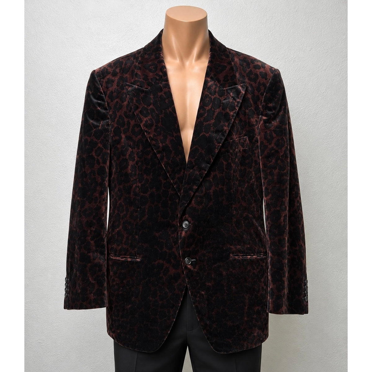 Tom Ford Leopard Print Velvet Blazer Cocktail Jacket Brown Black Men's US 48R