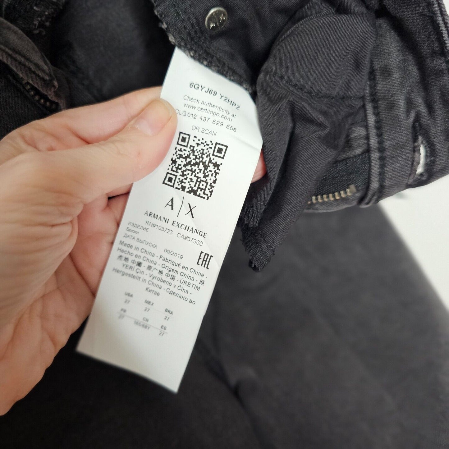 NWOT Armani Exchange J69 Super Skinny Lift Up Mid-Rise Dark Gray Jeans 27