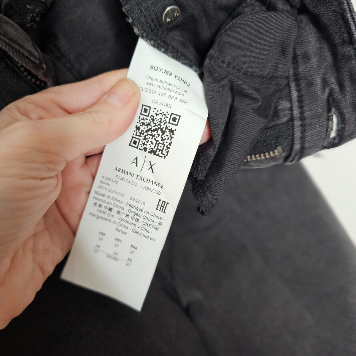 NWOT Armani Exchange J69 Super Skinny Lift Up Mid-Rise Dark Gray Jeans 27