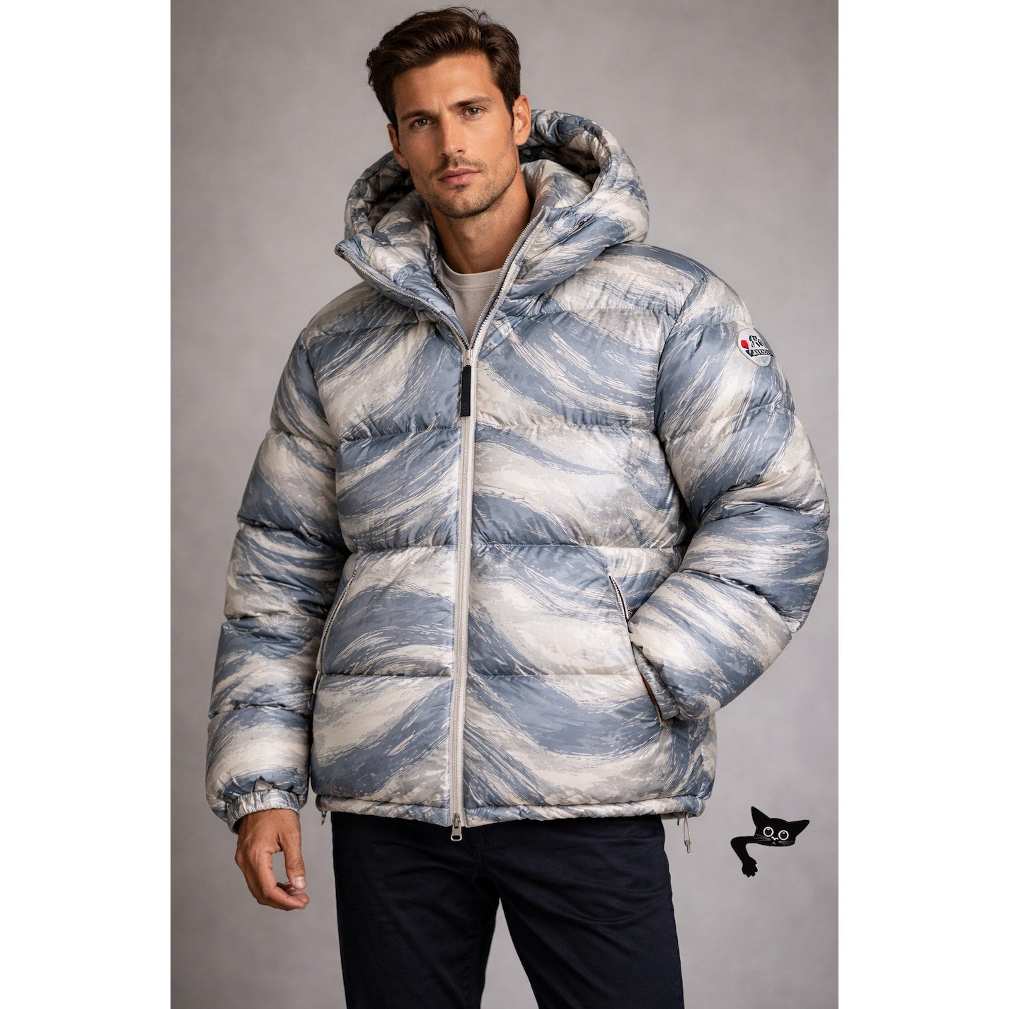 Moncler Genius Muted Cream Blue Gray Sage Army Paint Swatch Hooded Down Jacket S