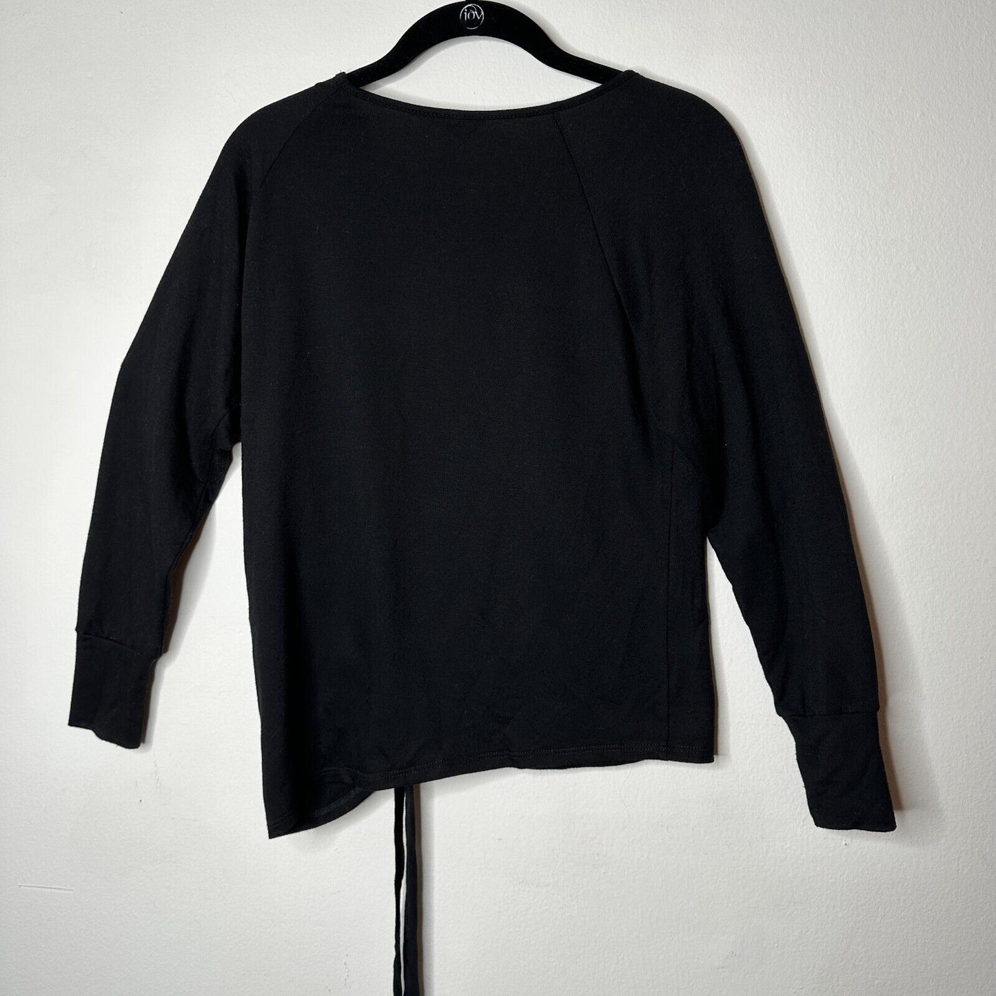 Peyton Jensen Black Front Ruched Side Tie Long Sleeve Banded Cuff Blouse XS