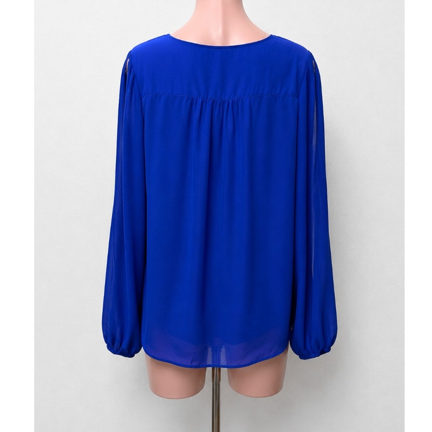 NWT INC Royal Blue VNeck Faux Wrap Long Sleeve High-Low Blouse XS