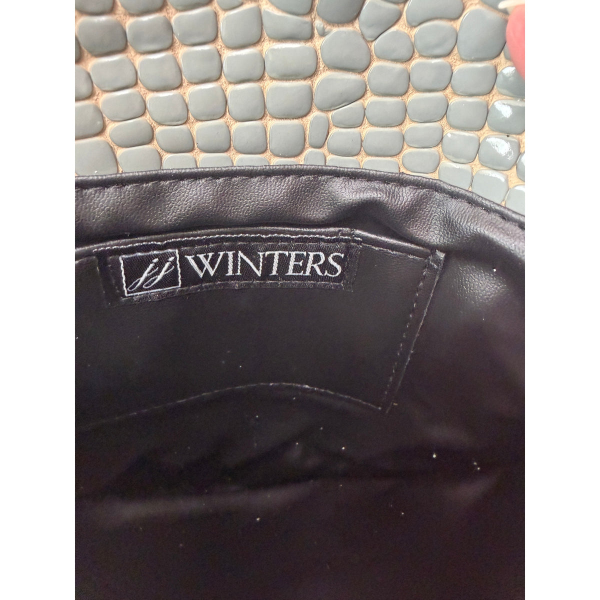 JJ Winters Blue Gray Croc Envelope Chain Bag Women's