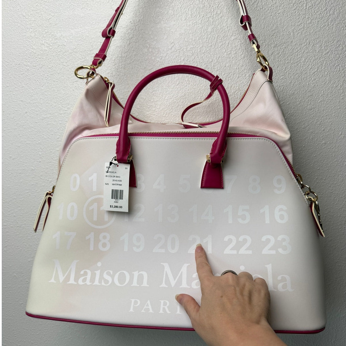 NWT Maison Margiela 5AC Large Bi-Color White Pink UVA Leather Bag