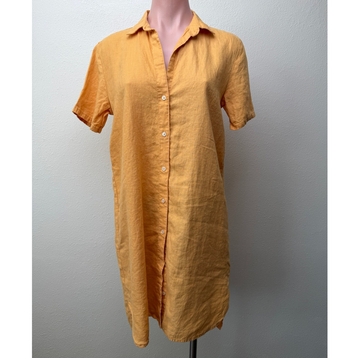 James Perse Mustard Gold Linen Button Front Shirt Dress Women's US M