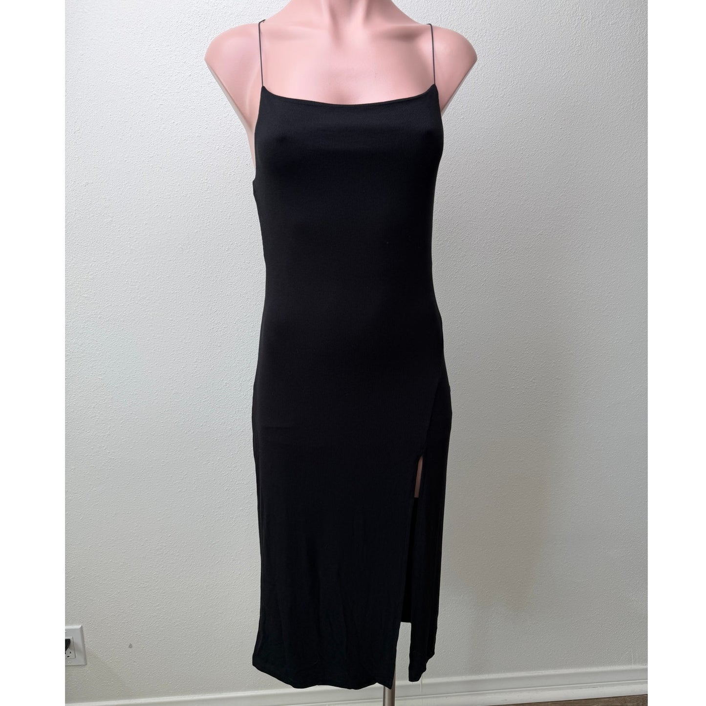 NWT Commense Black Ribbed Side Slit Midi Dress XL