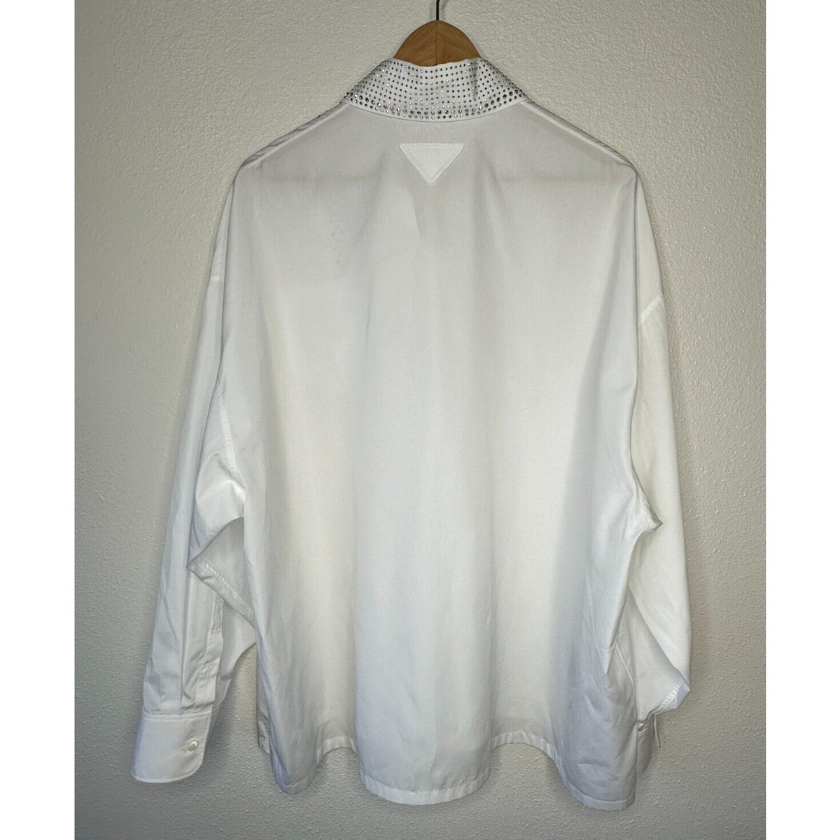Prada White Long Sleeve Front Button Rhinestone Encrusted Collar & Front Shirt