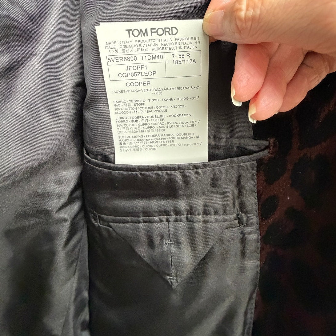 Tom Ford Leopard Print Velvet Blazer Cocktail Jacket Brown Black Men's US 48R