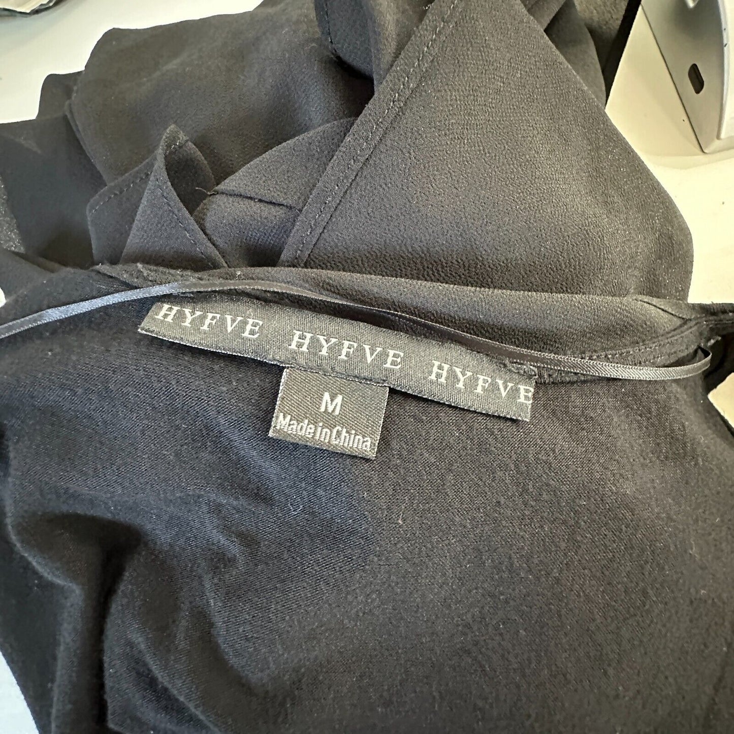 Hyfve Black Draped Sleeveless Faux Wrap Midi Dress Med