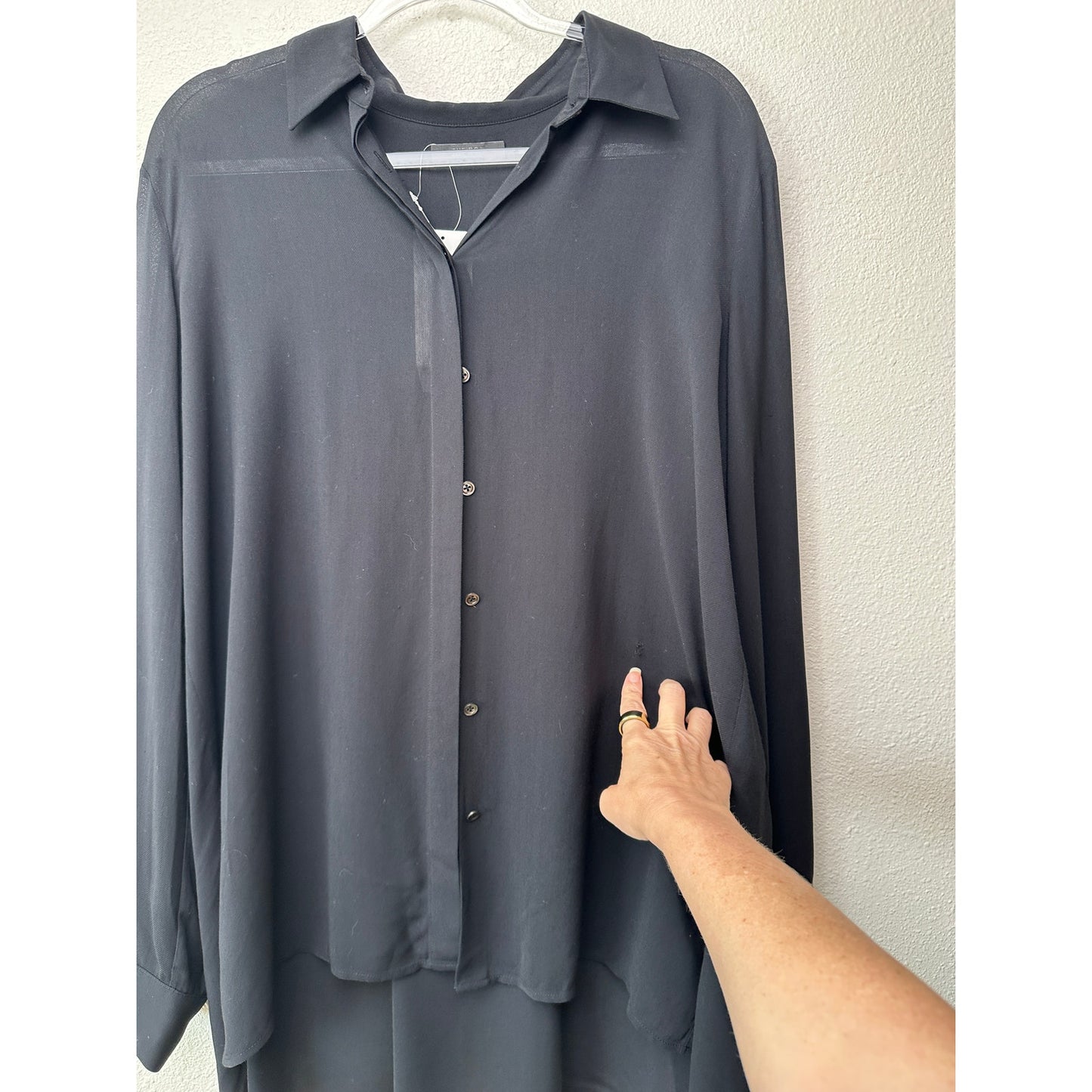 The Row Black Shirt Button Long Sleeve Collared L Semi Sheer