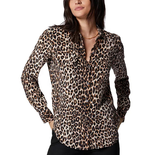 Equipment Leopard Print Long Sleeve Collared Button Up Silk Blouse XS