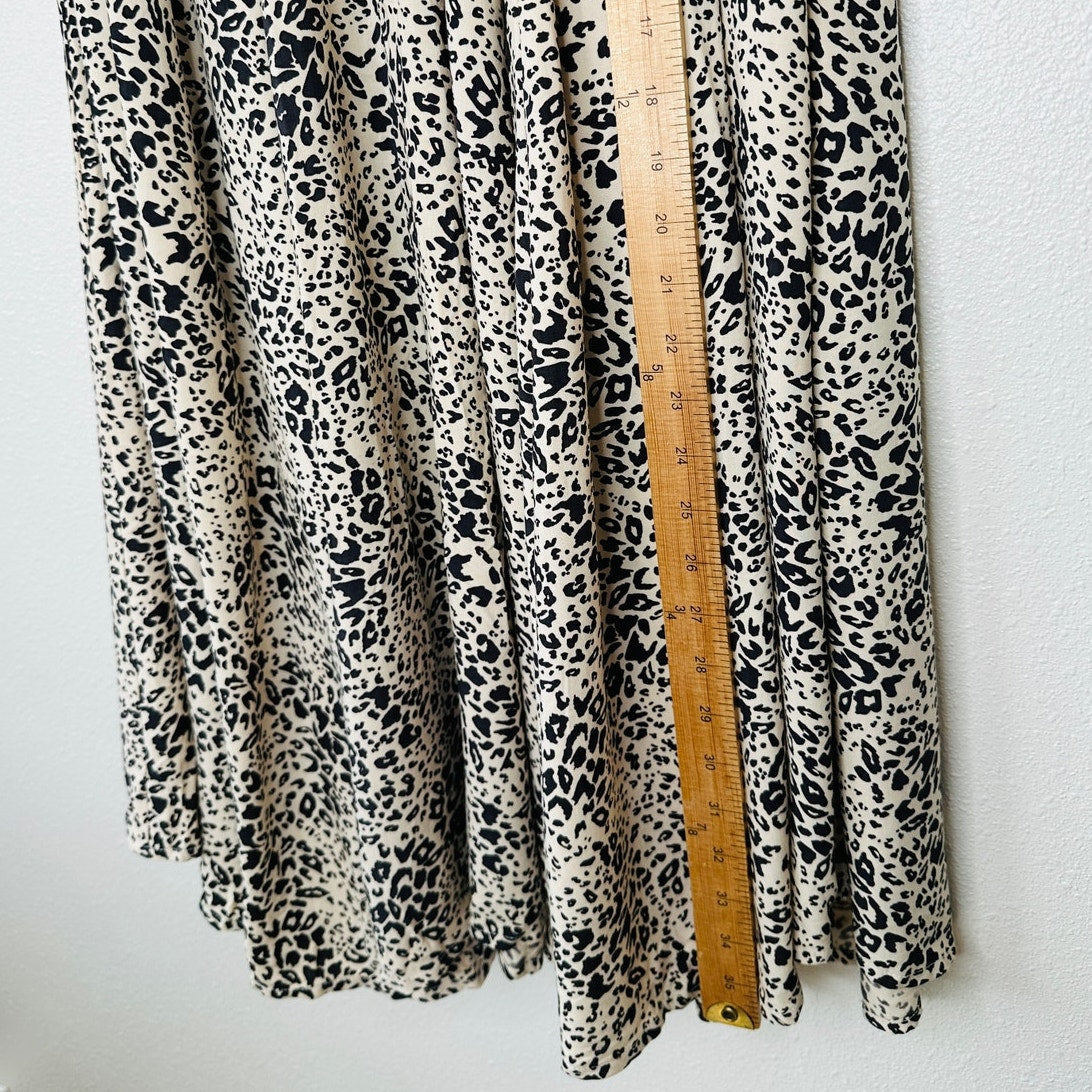 Lusana Tan & Black Cheetah Print Elastic Waist Flowy Saasha Skirt S