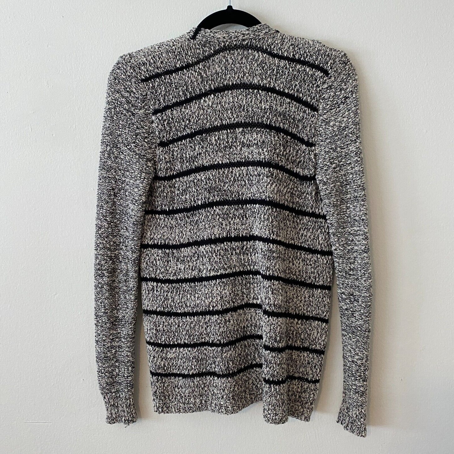 Lou & Grey Chunky Knit Black & Gray Off White Stripe Open Cardigan Zip Pocket XS