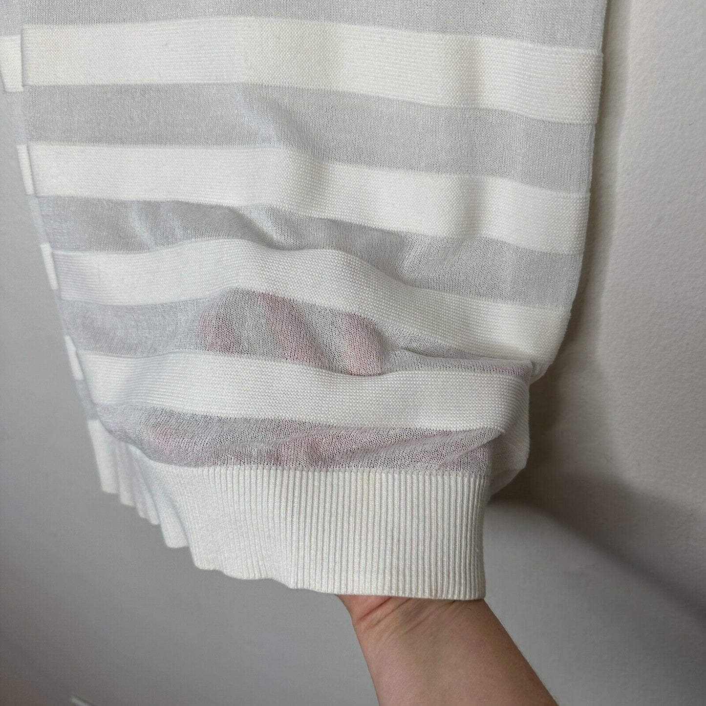 NWT Michael Kors Cream and Sheer Stripes Sleeveless Deep Scoop Neck Tank Top SM