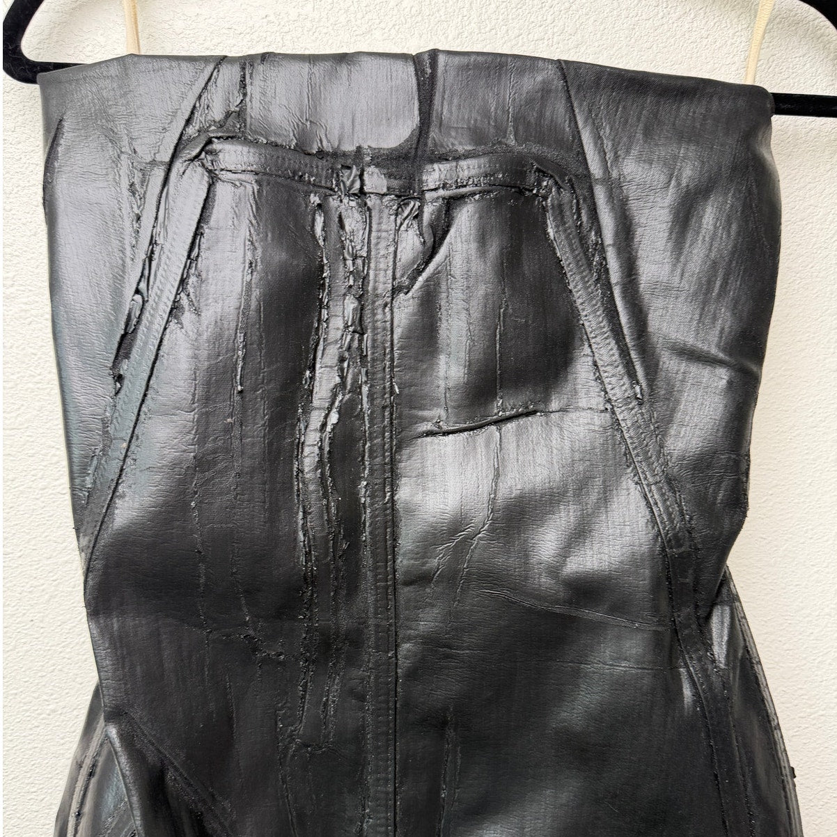 NWT Rick Owens Black Crackle Waxed Strapless Mini Dress M Luxor FW23