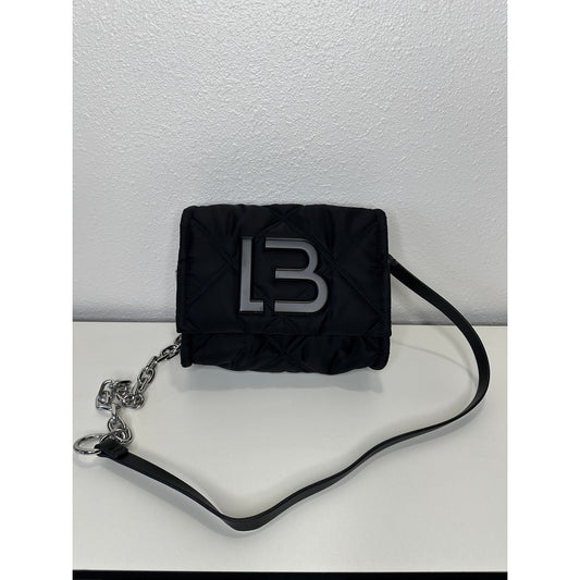 BYL Small Black Padded Nylon Crossbody Bag Leather & Chain Strap