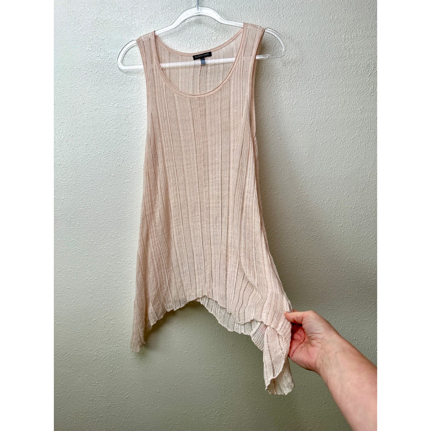 Eileen Fisher Pink Sheer Linen Silk High Low Tank Top L
