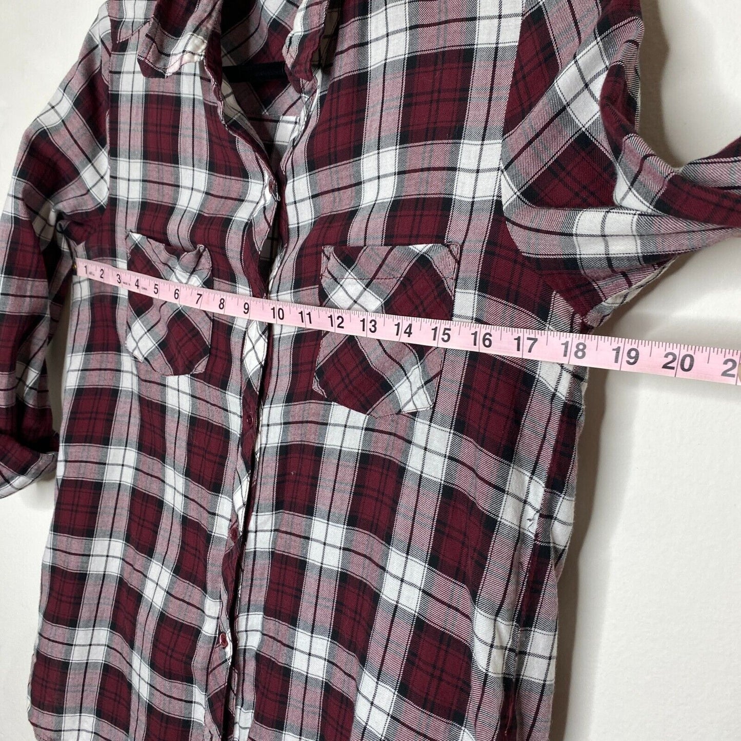 Soft Joie Plaid Button Up Shirt Burgundy Eggplant Roll Tab Sleeve Small