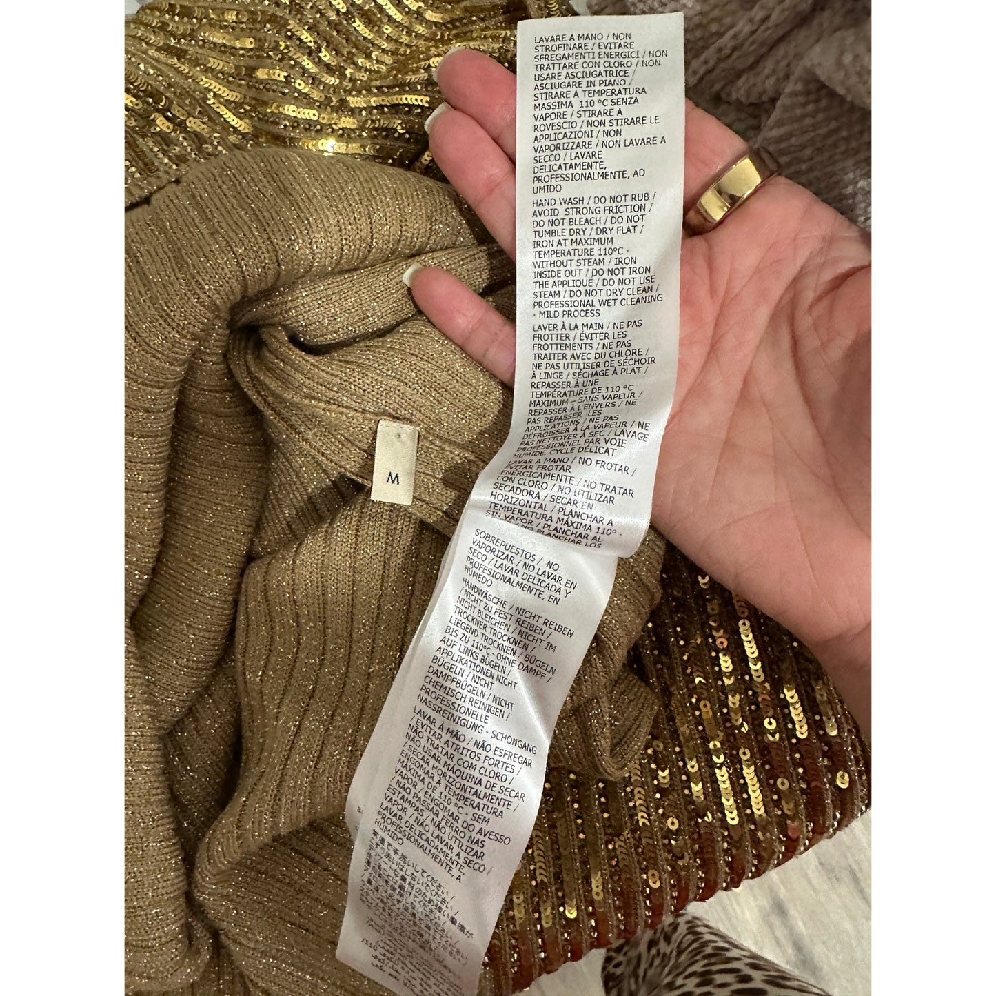 Gucci Sweater Gold Womens US M Sequin Turtleneck