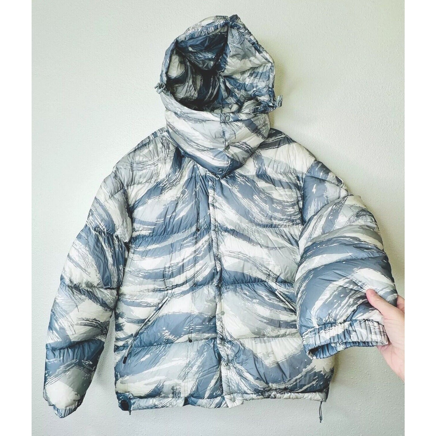 Moncler Genius Muted Cream Blue Gray Sage Army Paint Swatch Hooded Down Jacket S