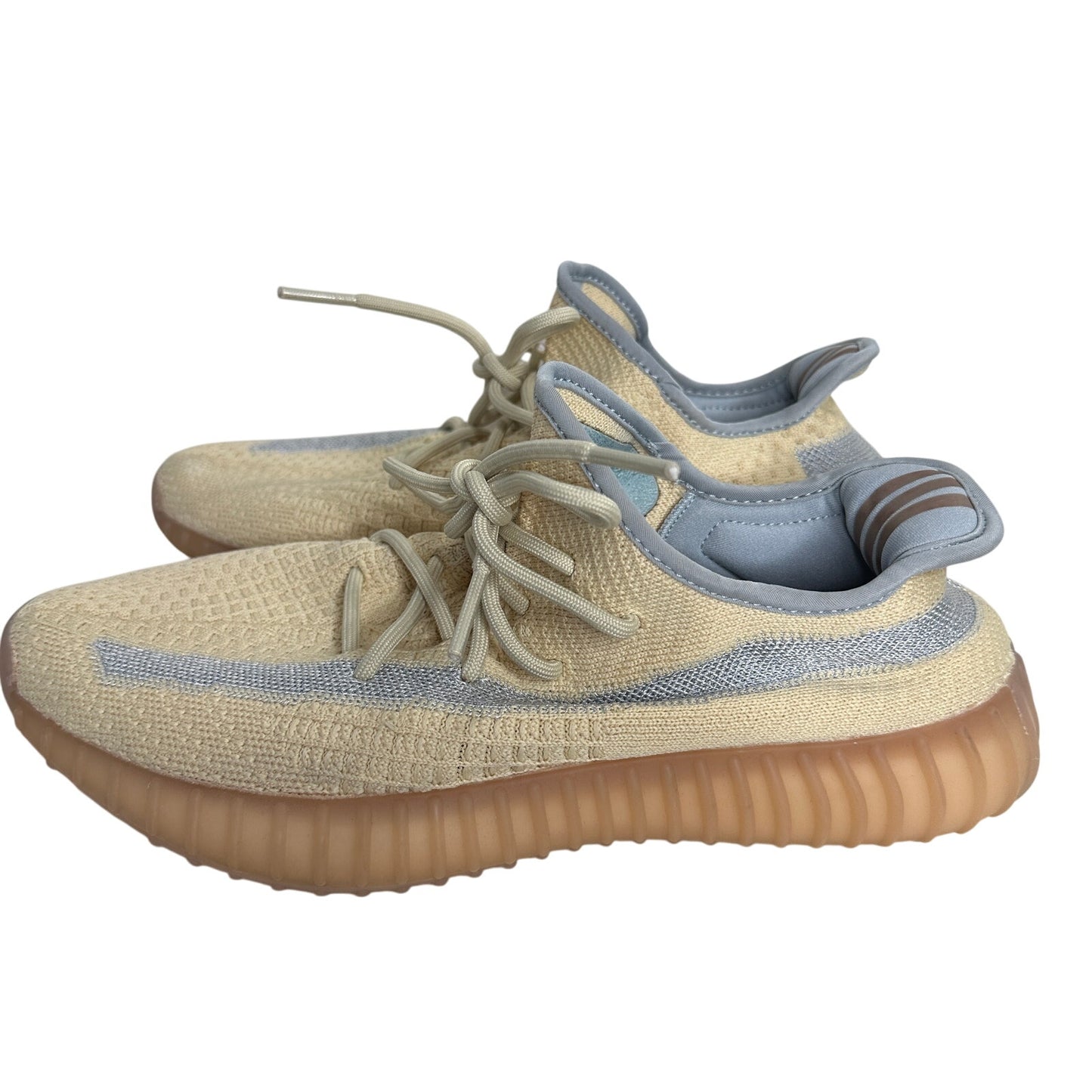 Yeezy x Adidas Boost 350 Tan & Blue Linen Fabric Sneakers Shoes 8.5