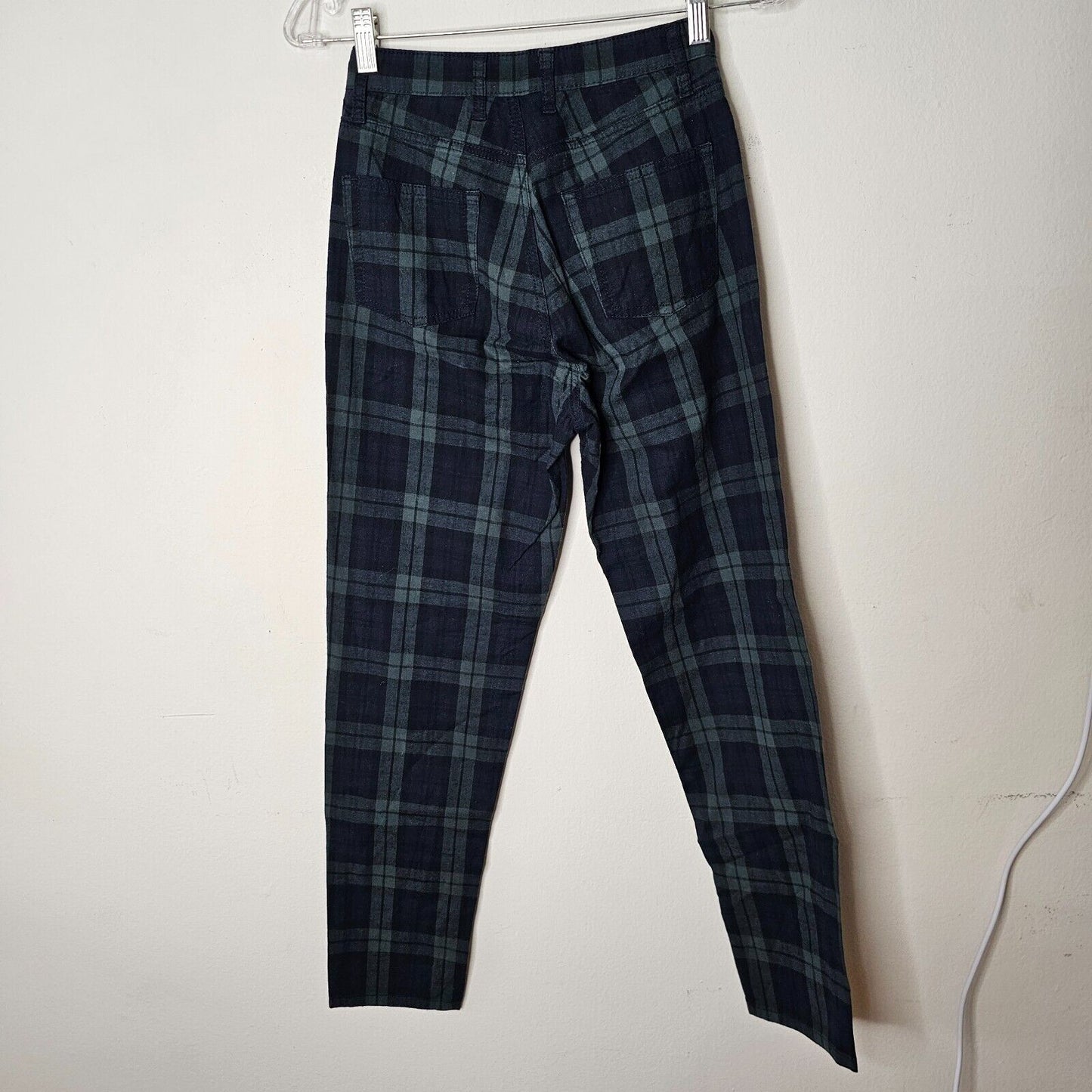 Brandy Melville John Galt Blue Green Plaid High Waist Zip Button Trouser Pant SM