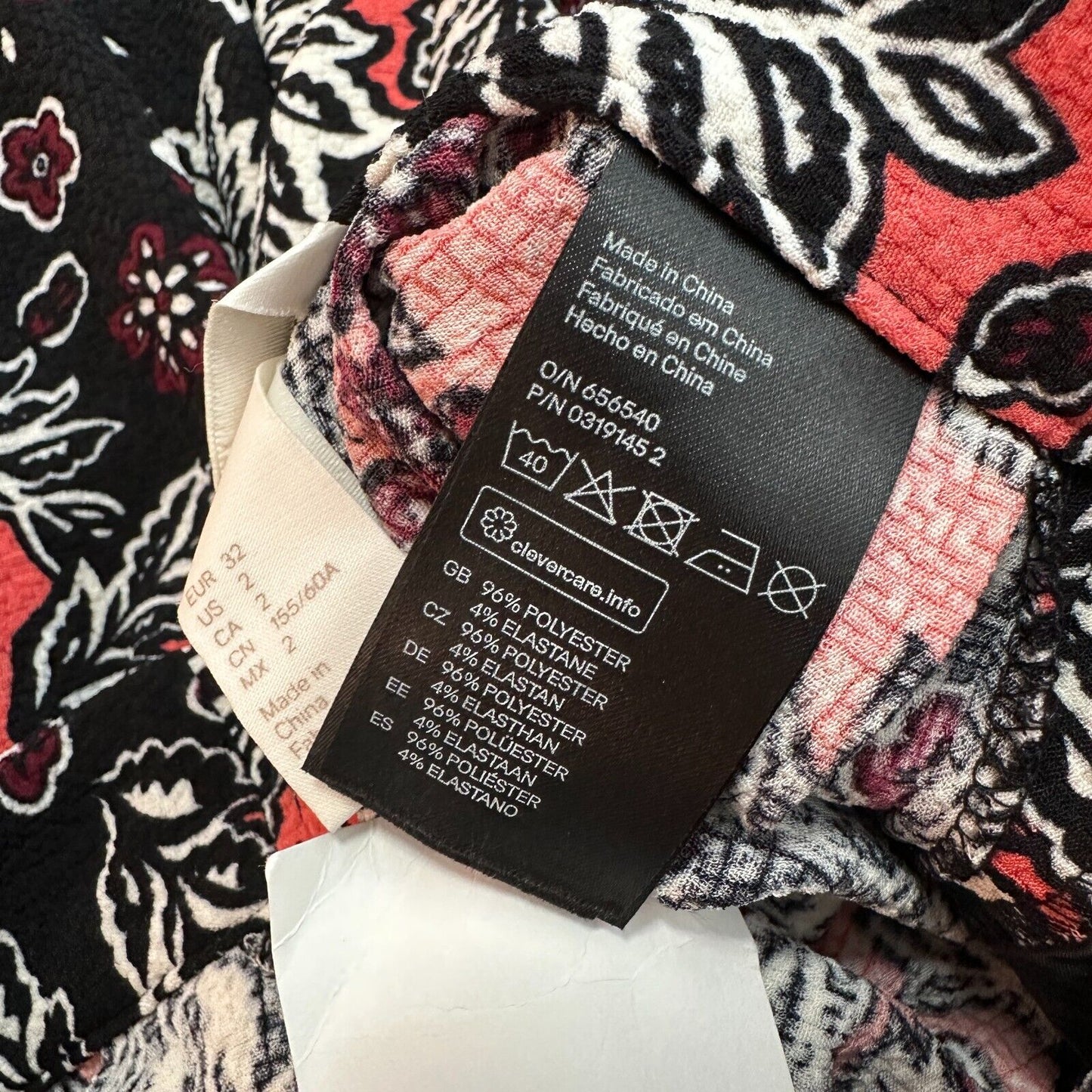 NWT H&M Flare Floral Print Peach Black & White Pleated Midi-Skirt Pockets 2