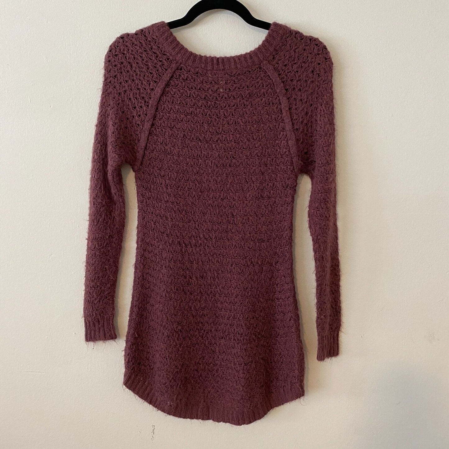 Frenchi Eggplant Soft Plum Fuzzy Loose-Knit Long Sleeve Round Neck Sweater XS