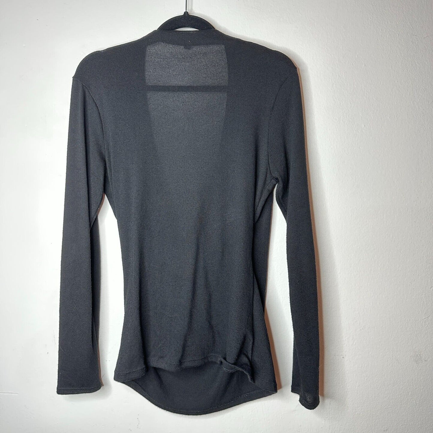 Aziz Jet Black Slinky Faux Wrap Deep VNeck Long Sleeve Sweater Jumper Top L