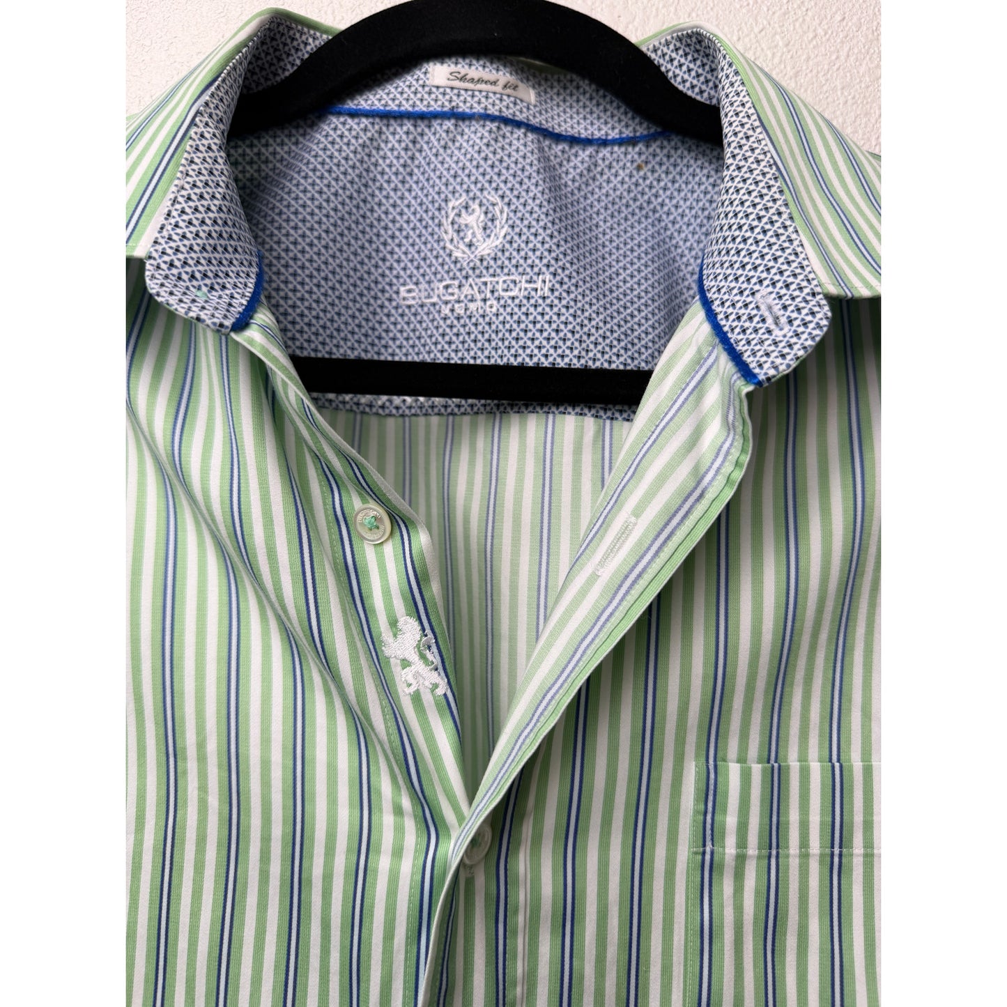 Bugatchi Shaped Fit Stripe Button Front Shirt Green Men’s L