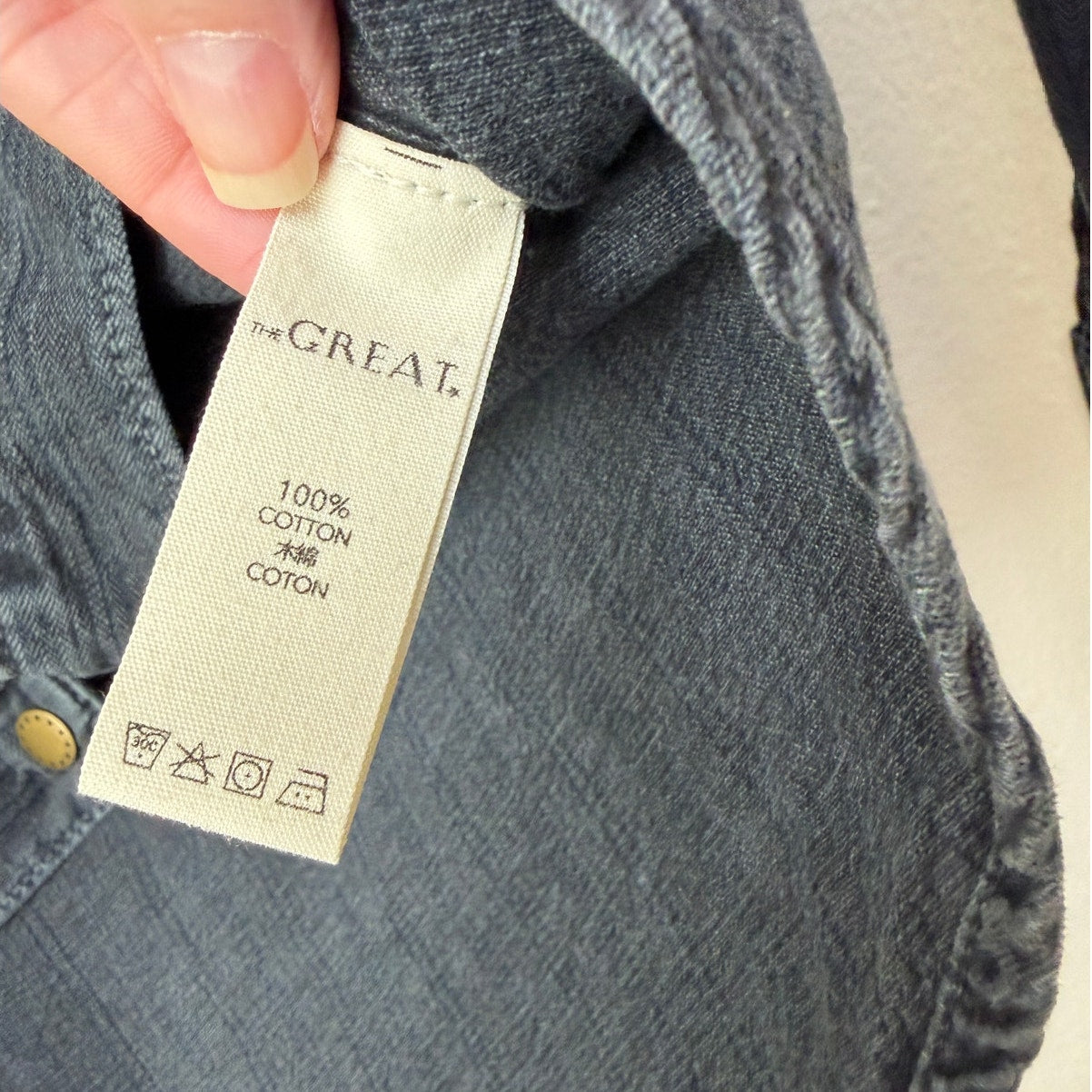 The Great Washed Black Denim Long Sleeve Shirt Size 0