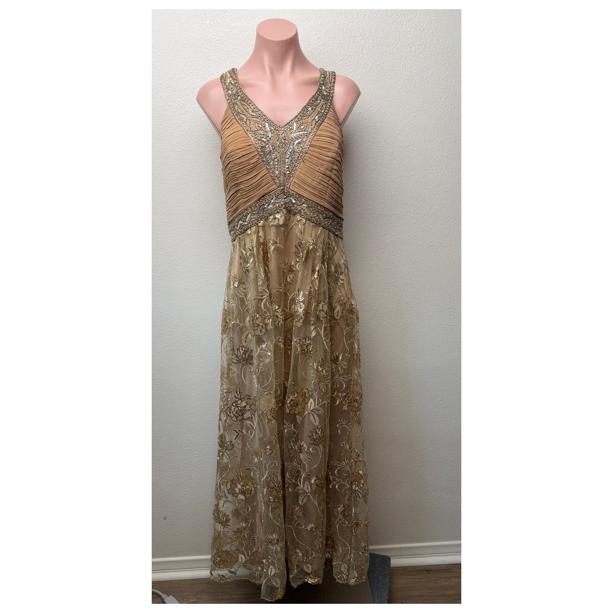 Sue Wong Beaded Sequin V-Neck Floral Dress 16