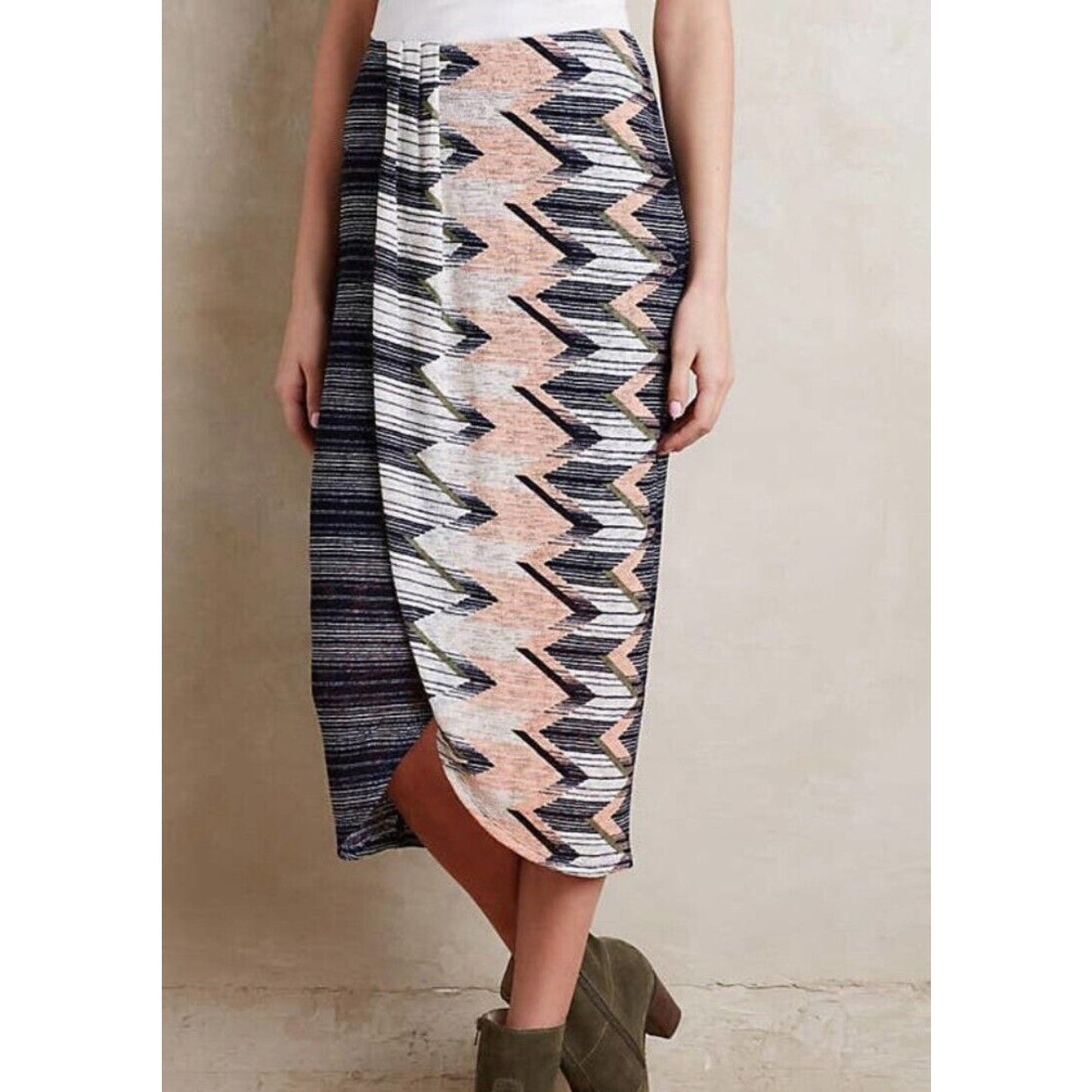 Anthropologie Maeve Plata Aztec Stripes Knit Midi Blue White & Peach XS