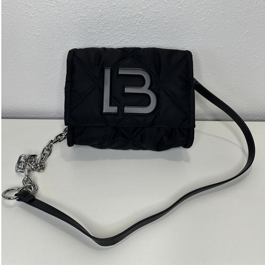 BYL Small Black Padded Nylon Crossbody Bag Leather & Chain Strap