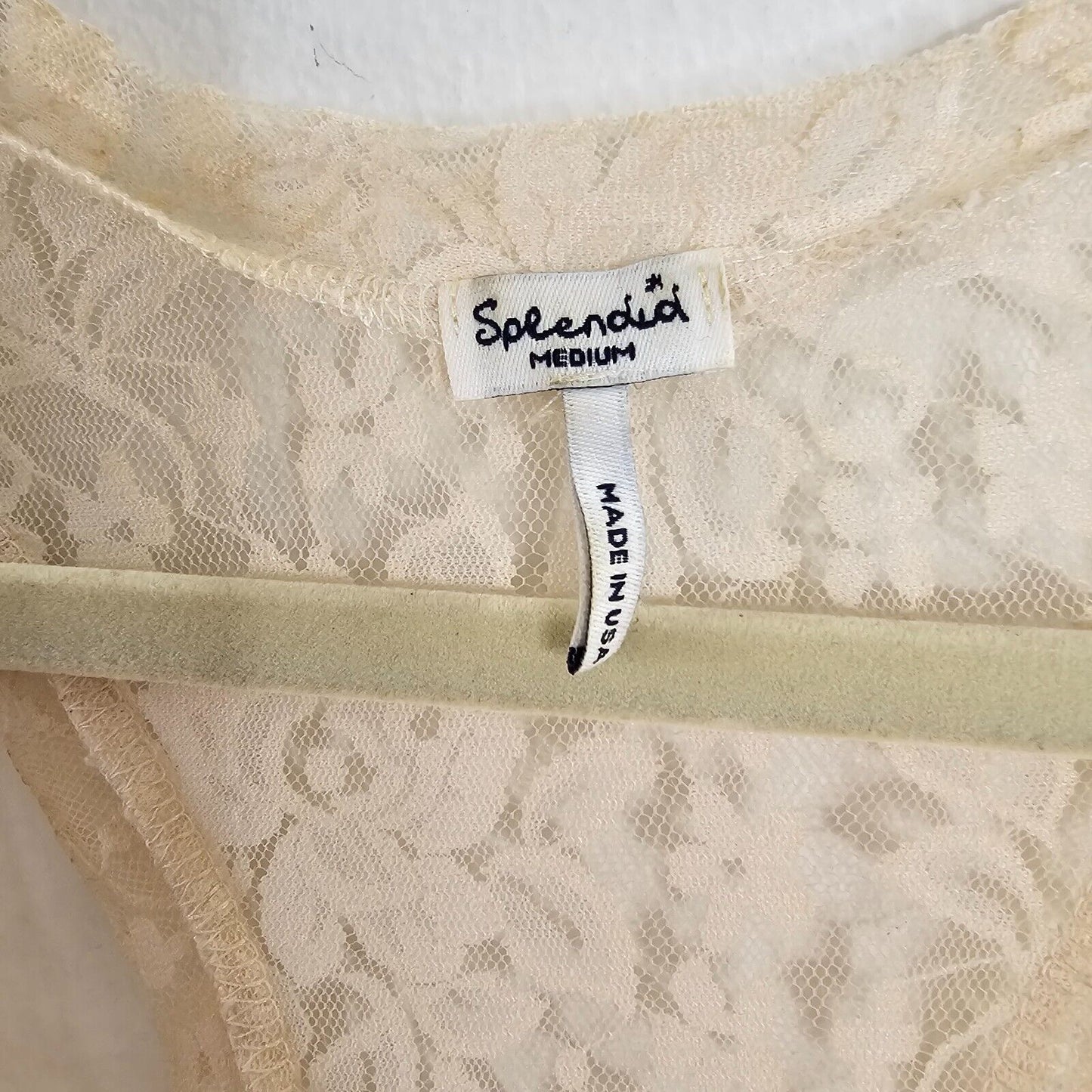 Splendid Cream Sheer Floral Lace Scoop Neck Breast Pocket Racerback Tank Medium