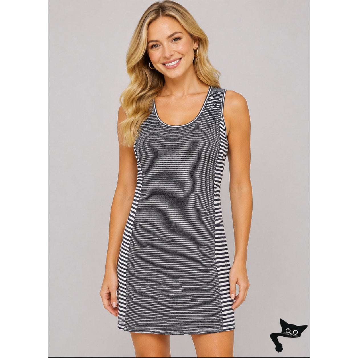 Splendid Black Gray & White Canal Stripe Colorblock Tank Dress Cover-up XS