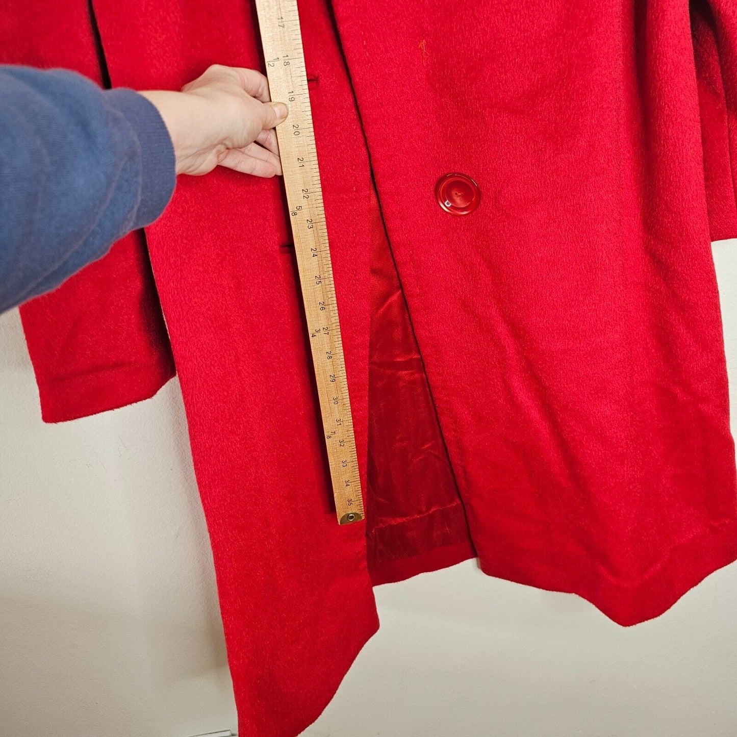 Red Oversized Felt Long Sleeve Single Button Heavy Long Line Jacket Large