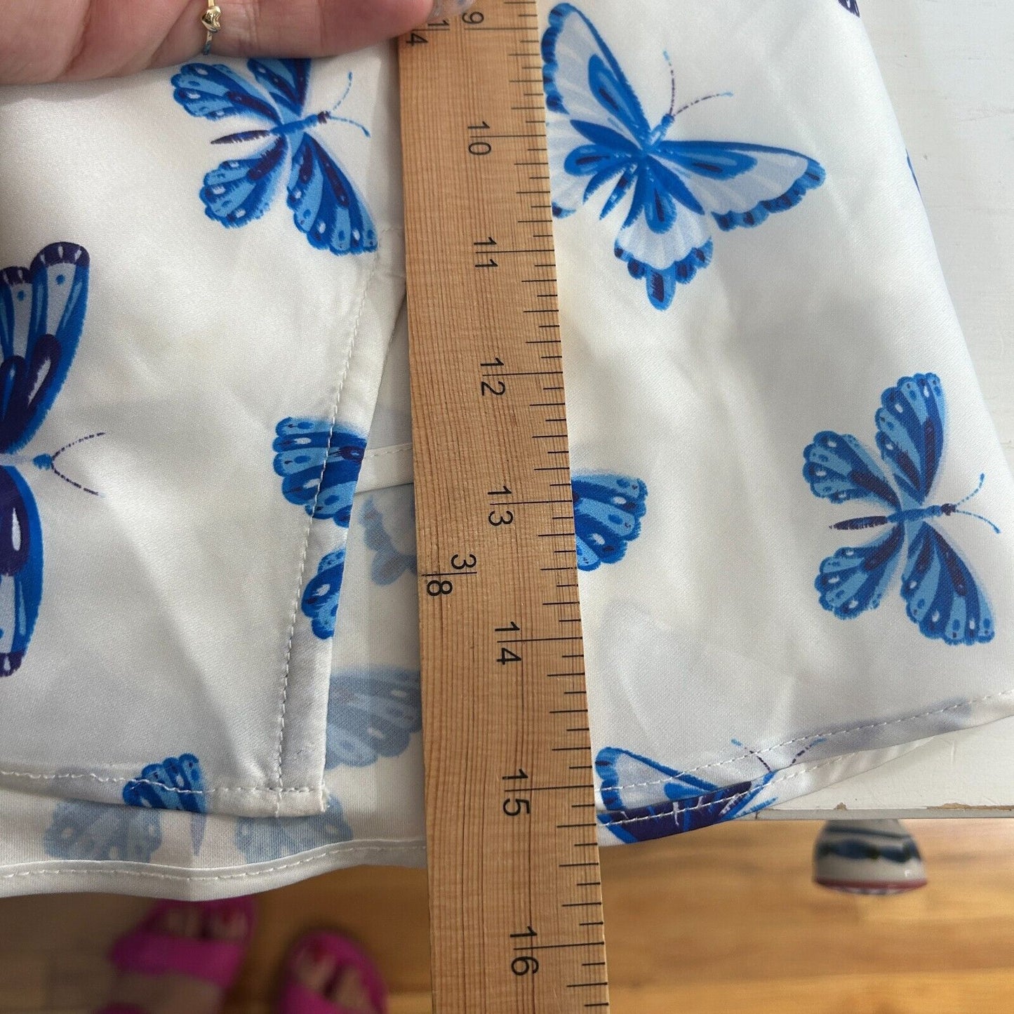 NWT Satin White & Blue Butterfly Print 2-Piece Set Crop Top & Mini Skirt