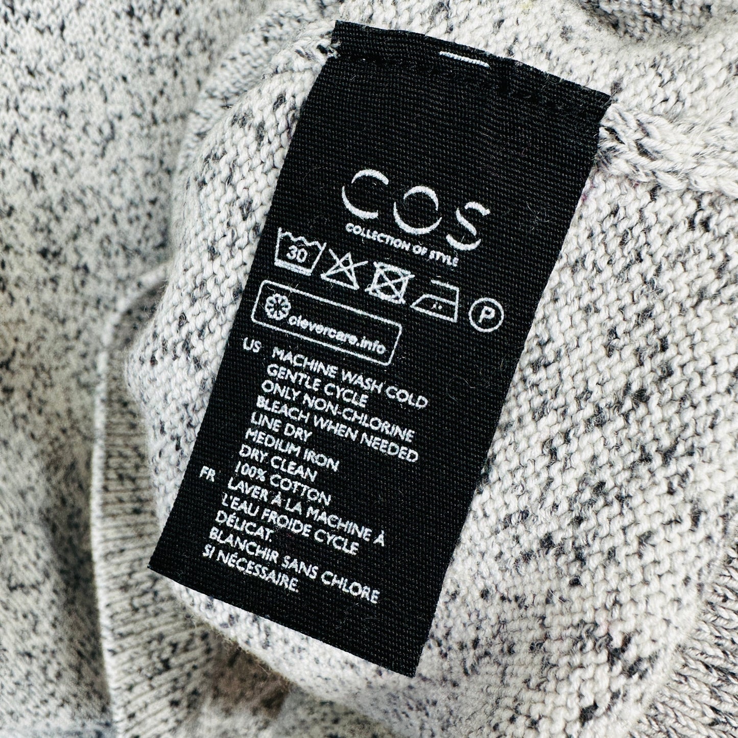 COS Black & White Marled Round Neck Long Sleeve Sweater 100% Cotton S