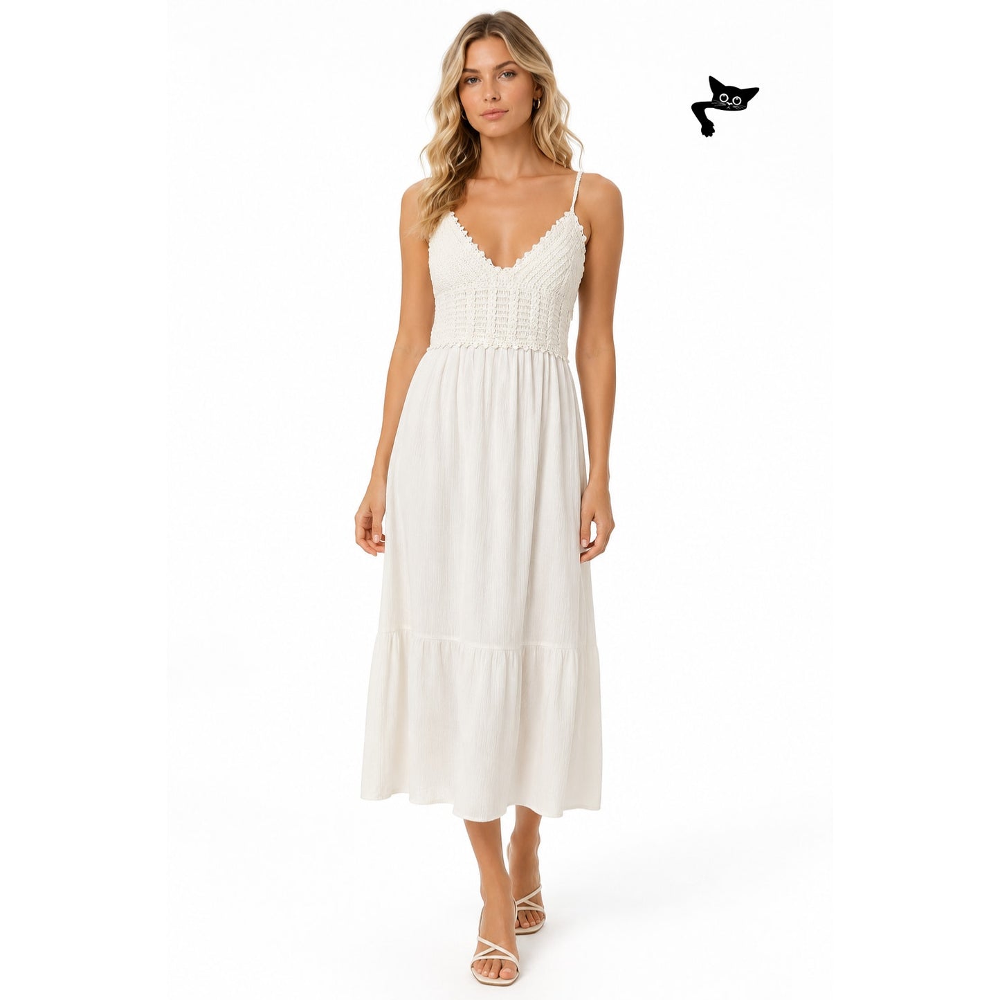 Lush Ivory Crochet Bodice Spaghetti Strap Midi Sundress Size S