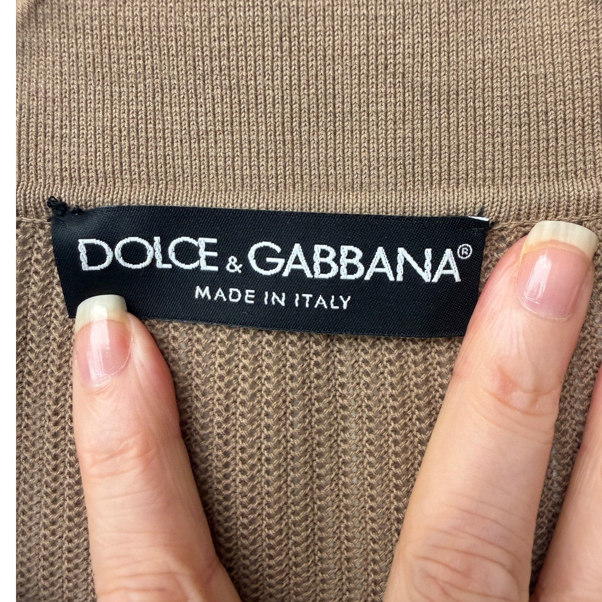Dolce Gabbana Mens US 40 Beige Openwork Knit Polo Shirt