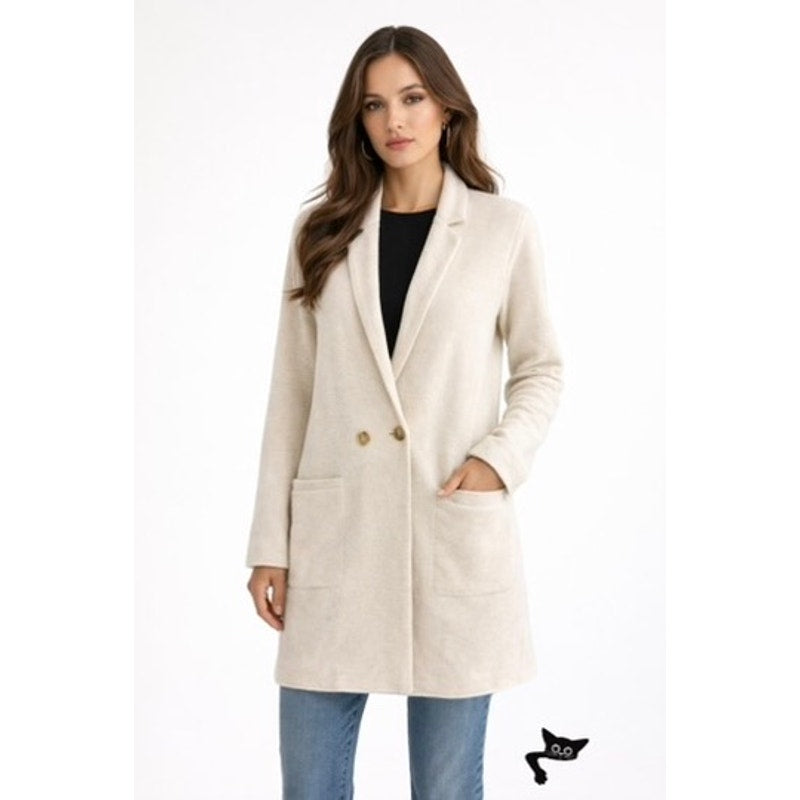 Sanctuary Cream Longline Knit Blazer 2 Button, Pocketed, Effortless Chic XSP