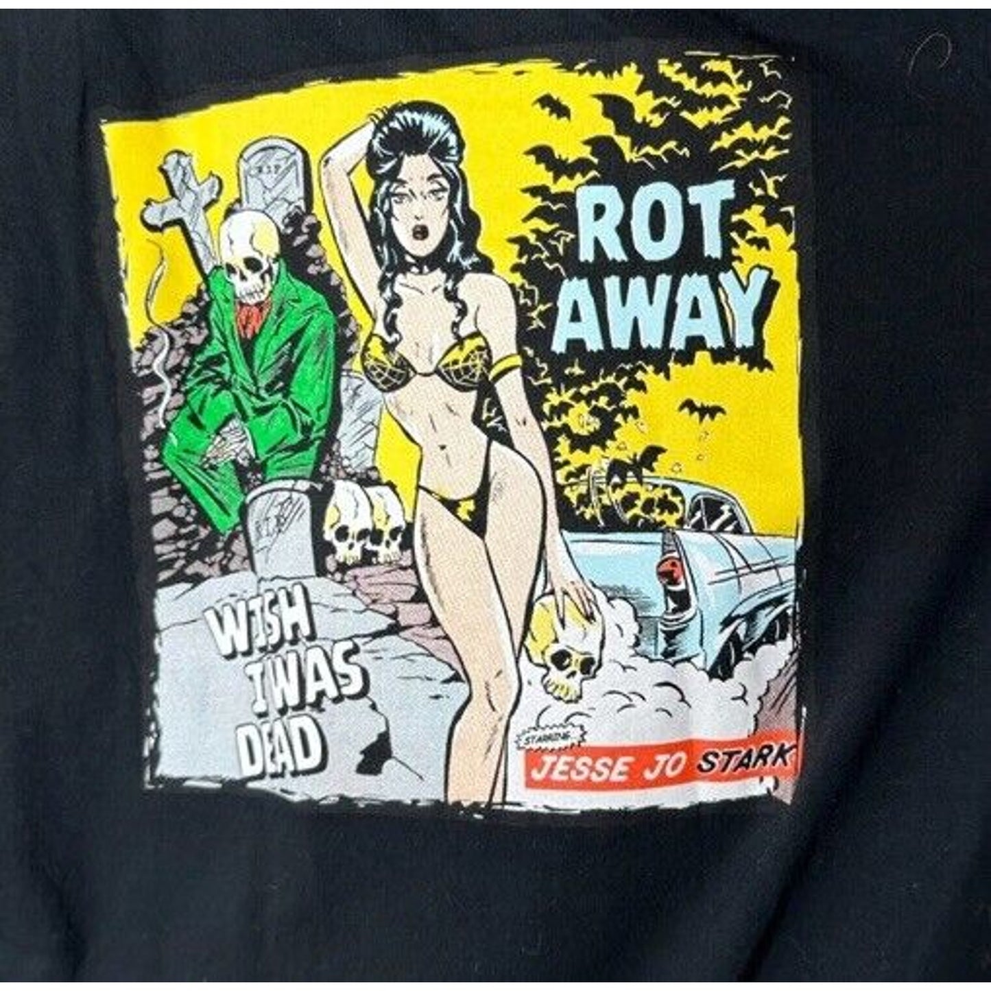 NWOT Jesse Jo Stark Black Short Sleeve Rot Away Wish I Was Dead Graphic Tee L