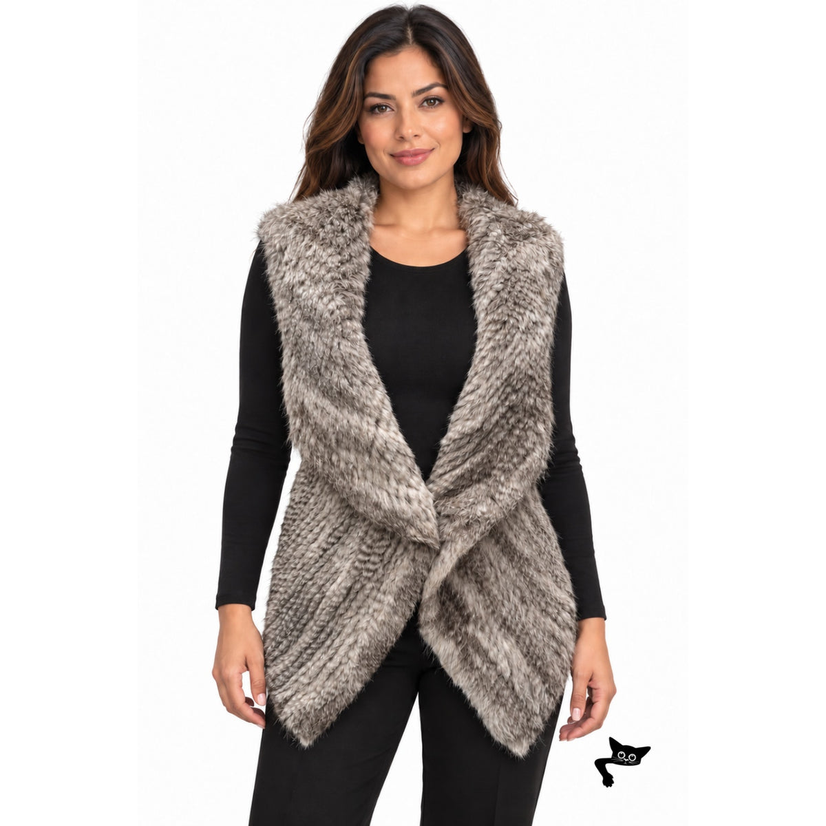 Yves Salomon Gray Rabbit Fur Drape Vest Women FR 34